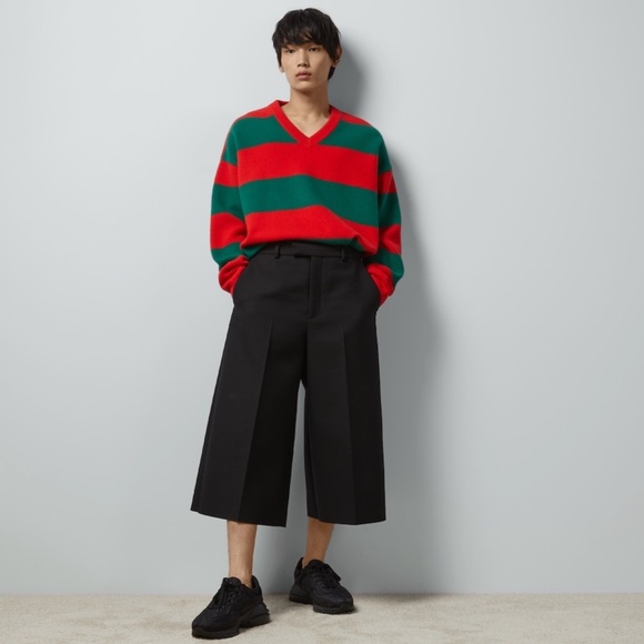 size XL - Gucci Striped V-neck Felted Wool Jumper Sweater Red Green - Picture 2 of 8